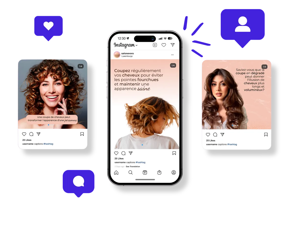 Social media posts for a beauty salon