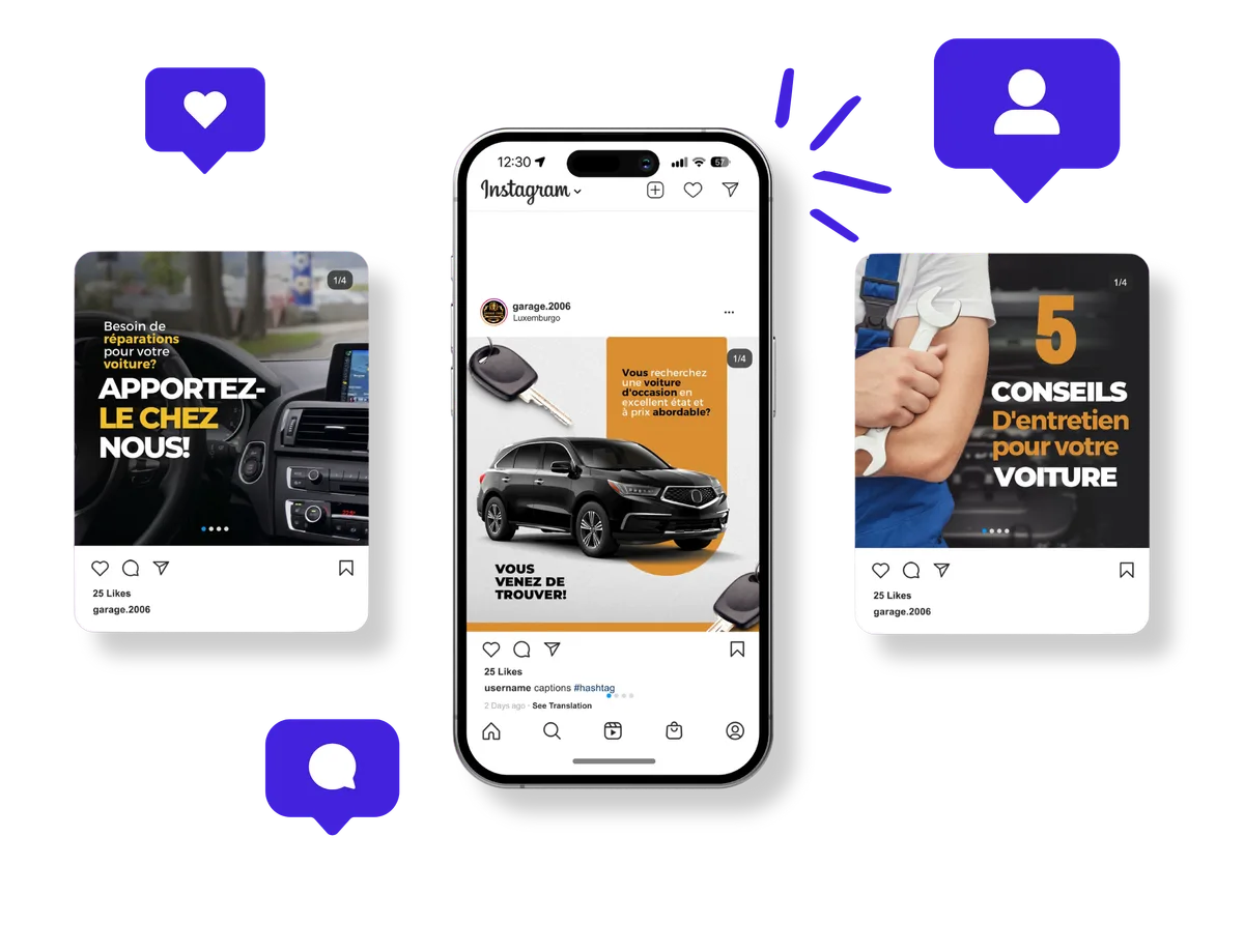 Social media posts for a car repair garage